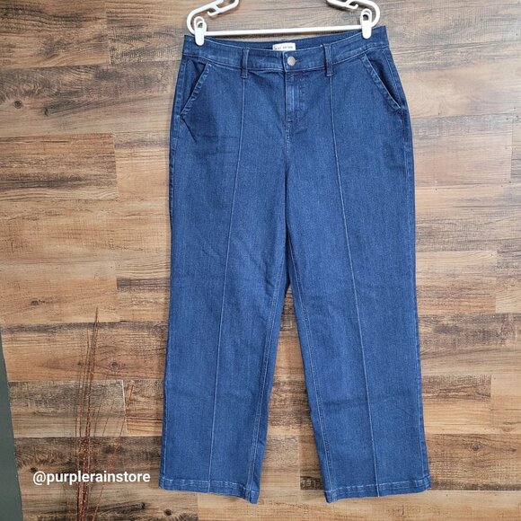 Lane Bryant Trouser Jeans 14 Wide Leg High Rise Medium Dark Wash Stretch Denim - Picture 1 of 13